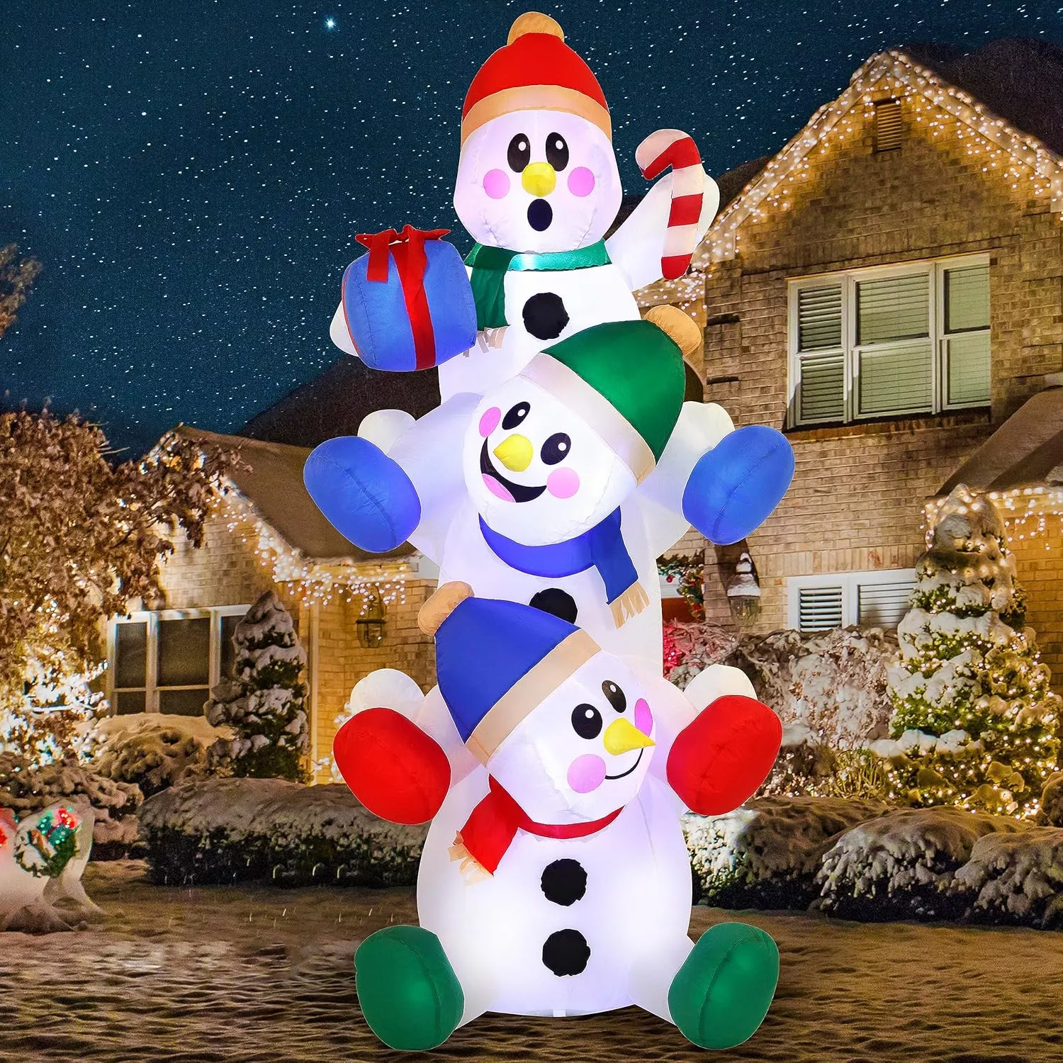 6 Ft LED Stacked Snowman Inflatable Outdoor Christmas Lawn Decor