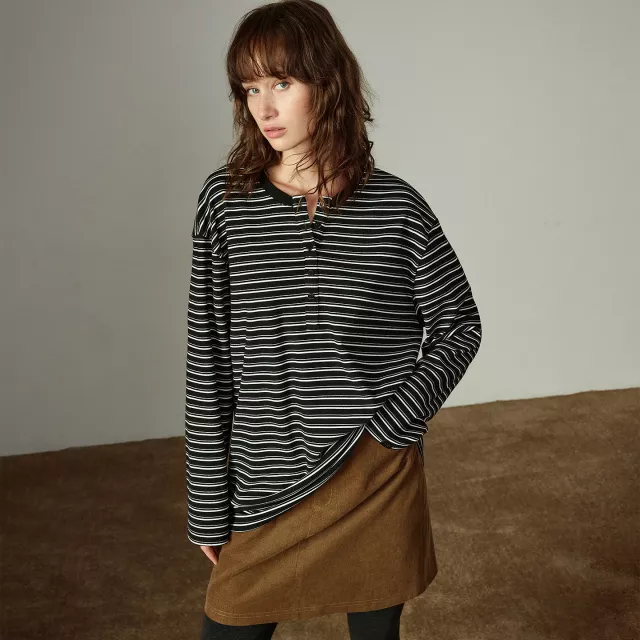 Women’s Winter Striped Long-Sleeve Knit Tee