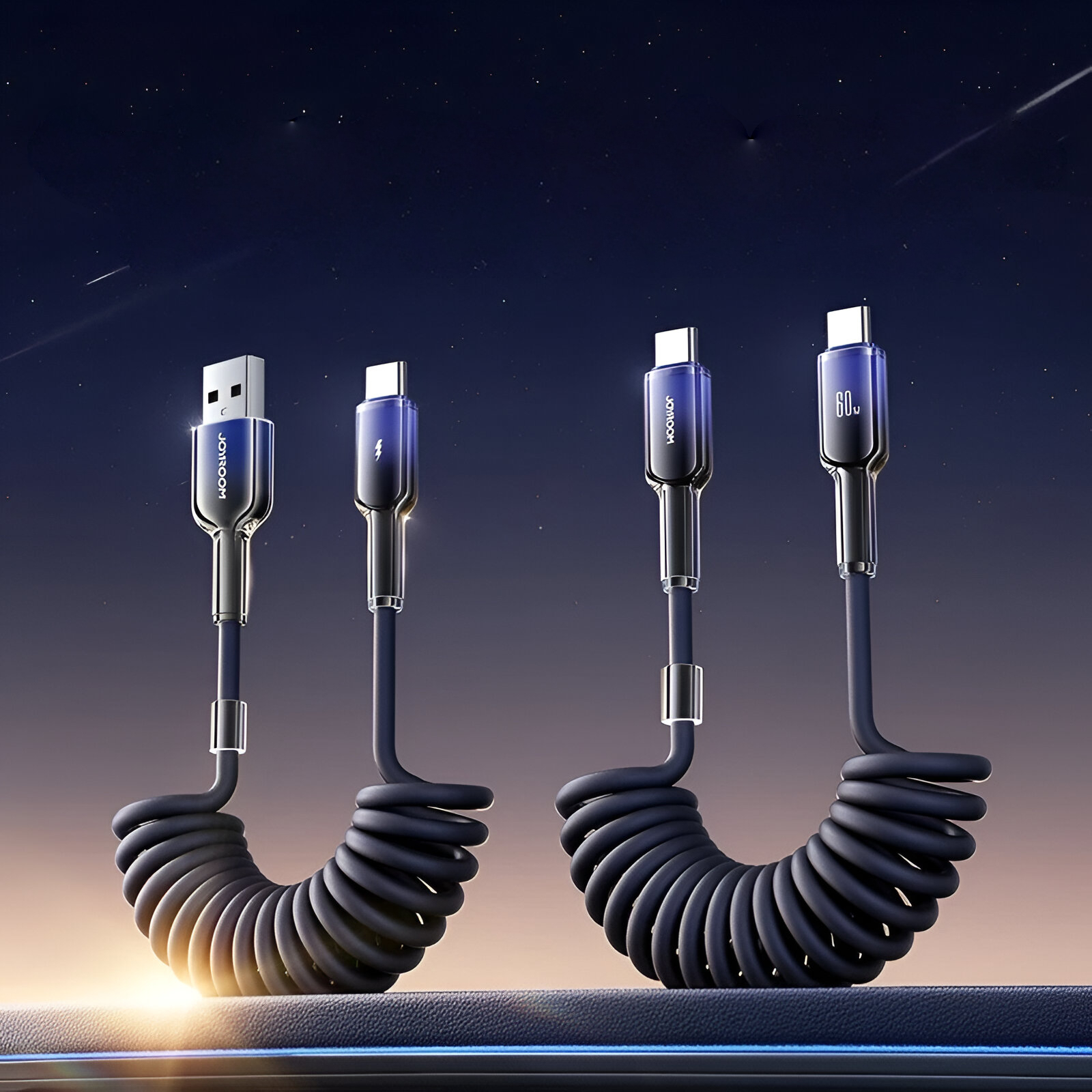 60W Retractable USB-C Car Charging Cable with Fast Data & CarPlay Support