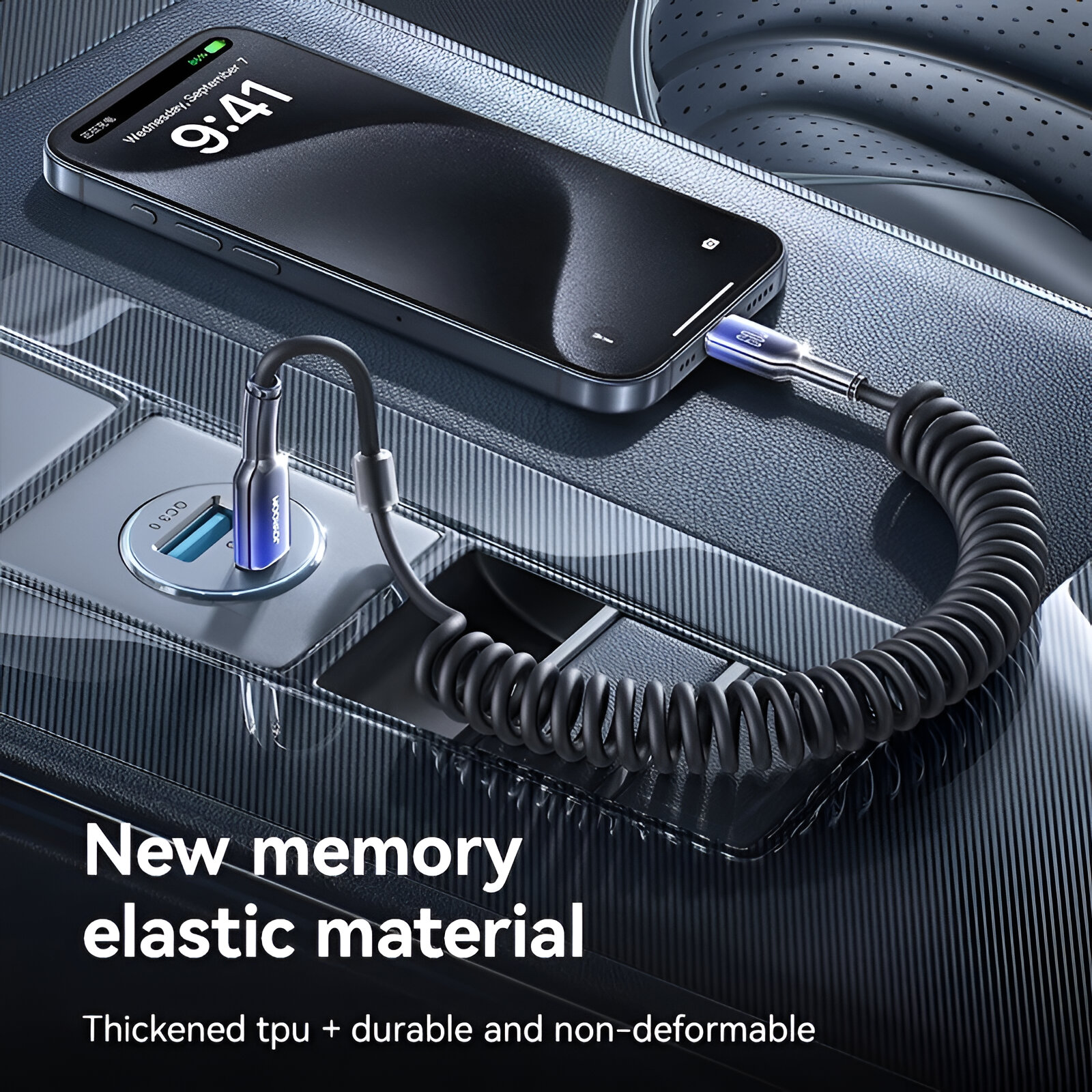 60W Retractable USB-C Car Charging Cable with Fast Data & CarPlay Support