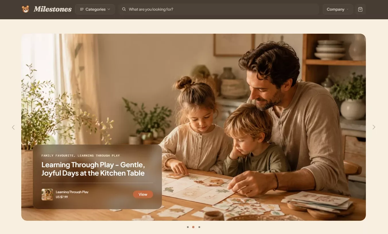 Homepage of the Milestones parenting store design