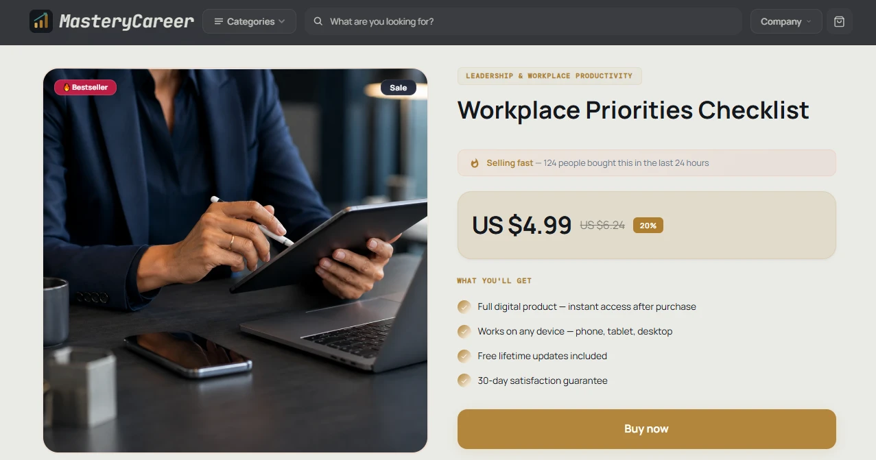 Product page of the MasteryCareer career-and-business store design