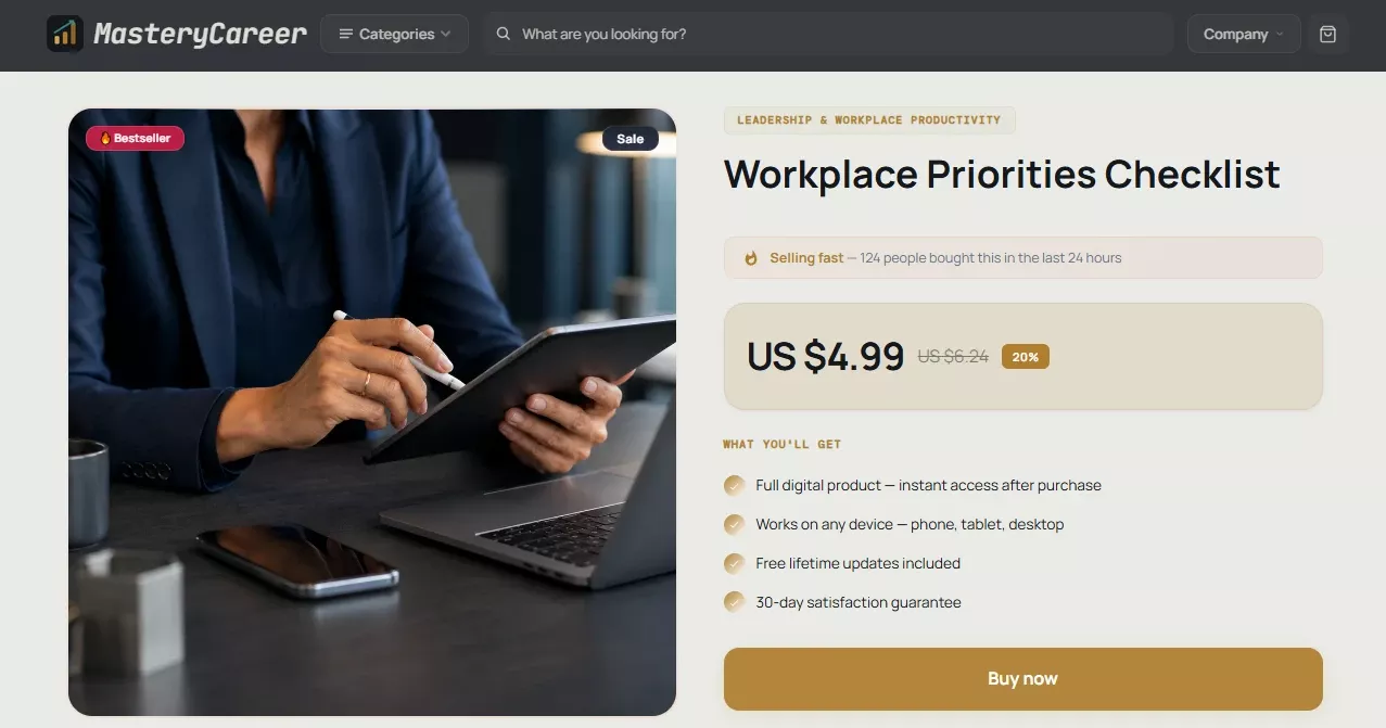 Product page of the MasteryCareer career-and-business store design