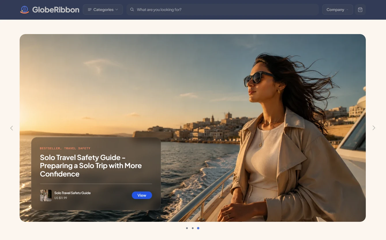 Homepage of the GlobeRibbon travel store design