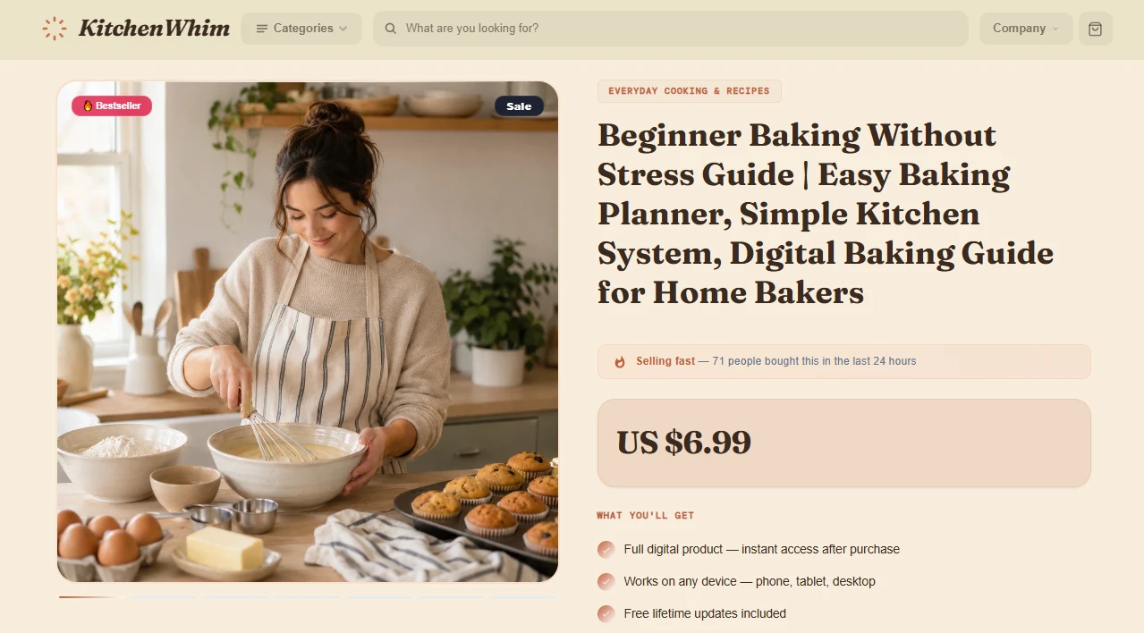 Product page of the KitchenWhim home-cooking store design