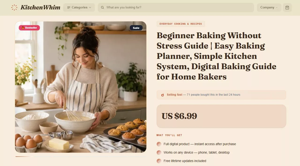 Product page of the KitchenWhim home-cooking store design