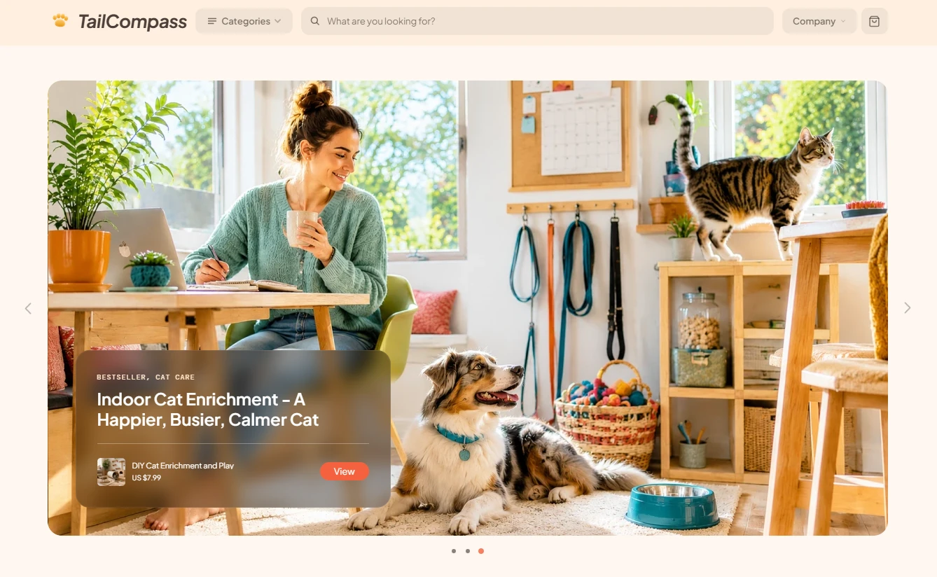 Homepage of the TailCompass pet store design