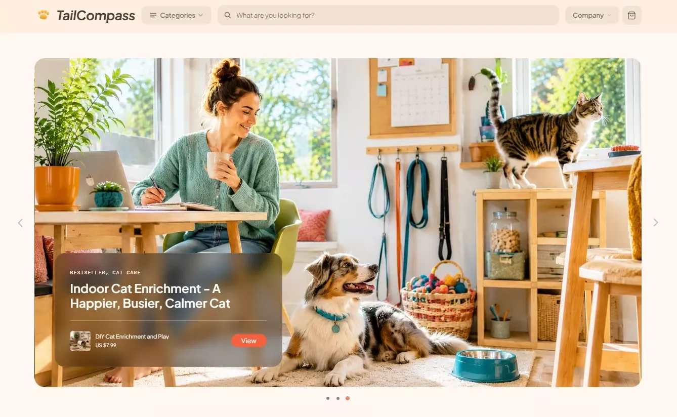 Homepage of the TailCompass pet store design