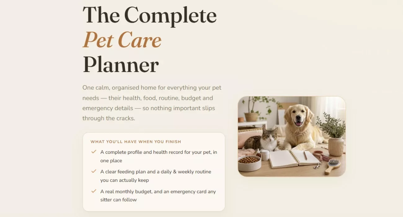 Opening screen of the complete pet care planner