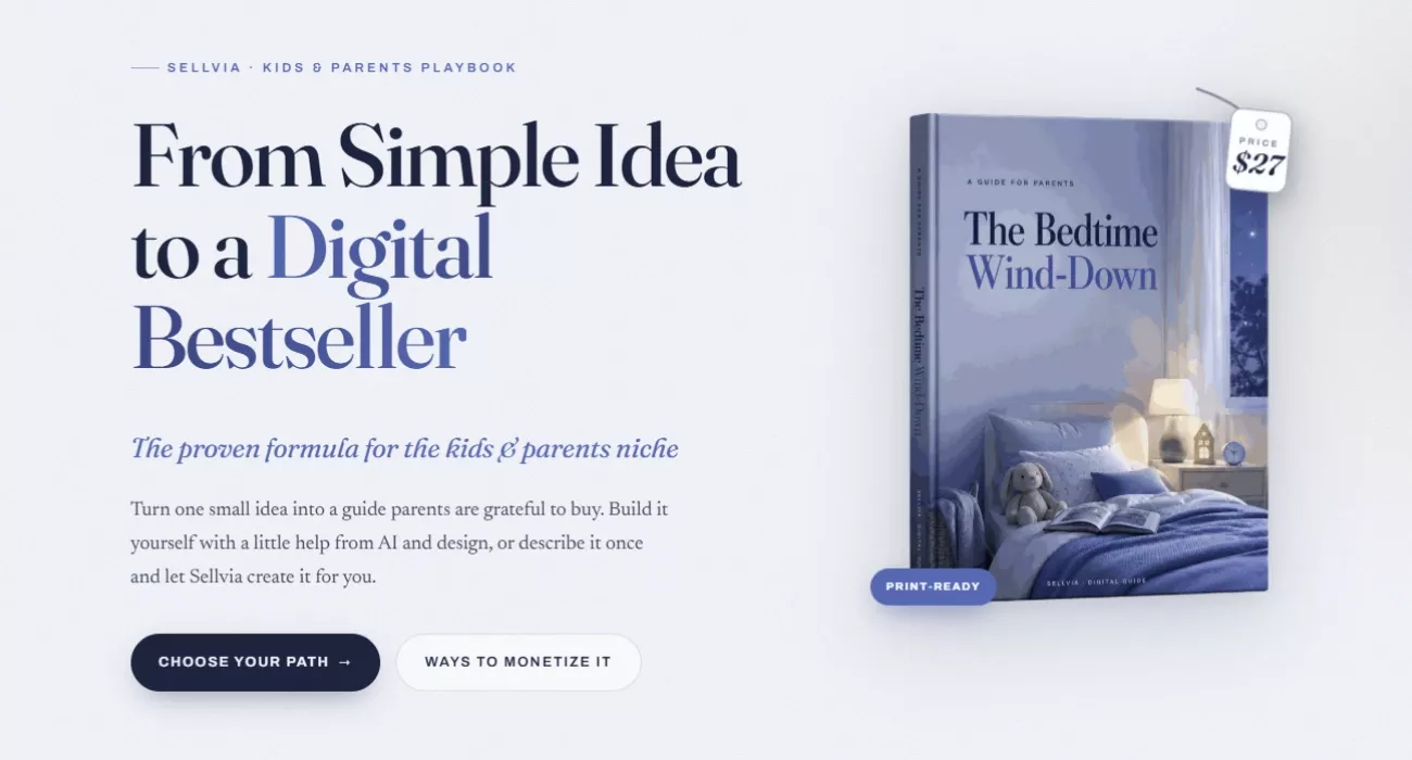 Opening screen of the kids and parents playbook with a finished guide mockup