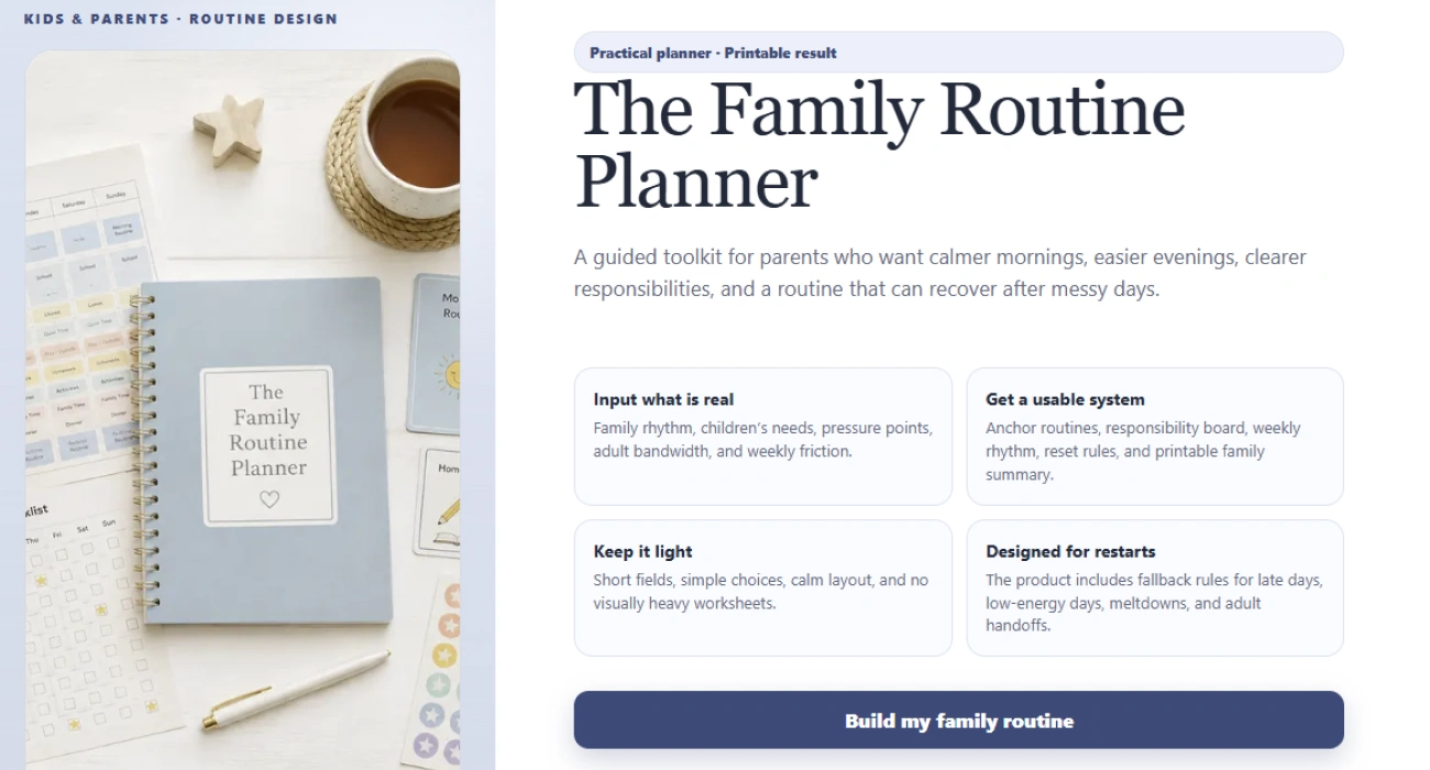 Opening screen of the family routine planner
