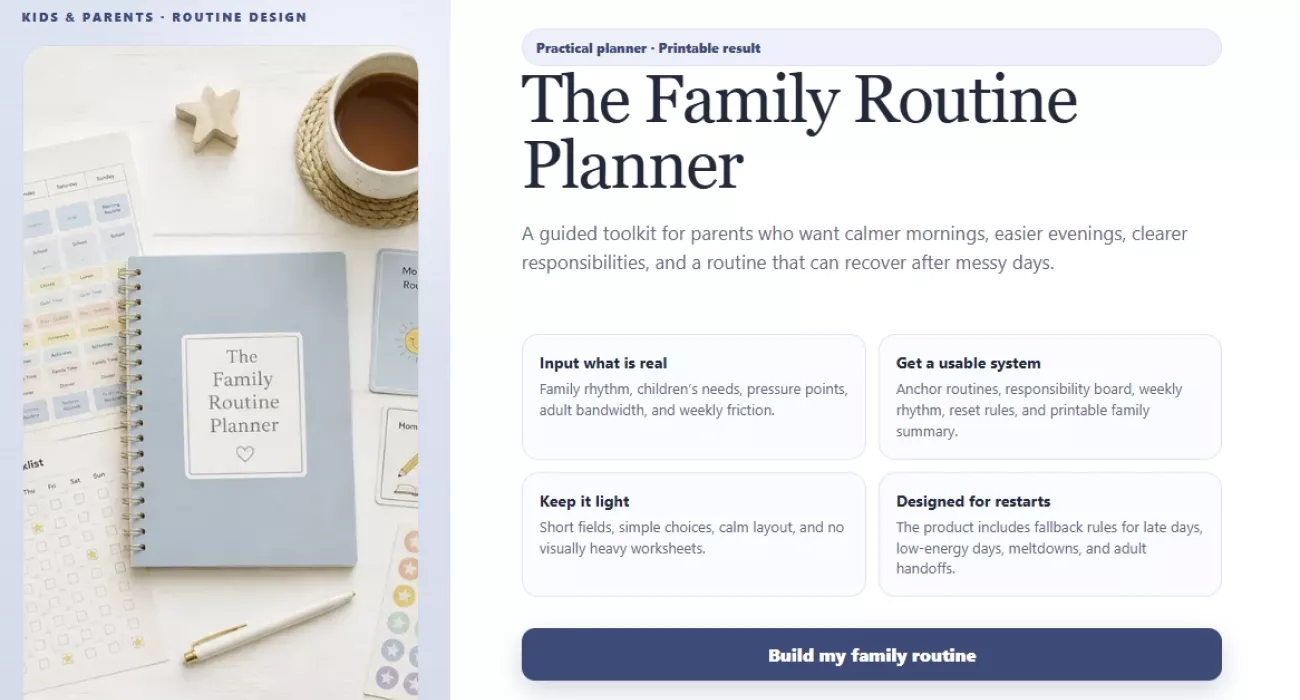 Opening screen of the family routine planner