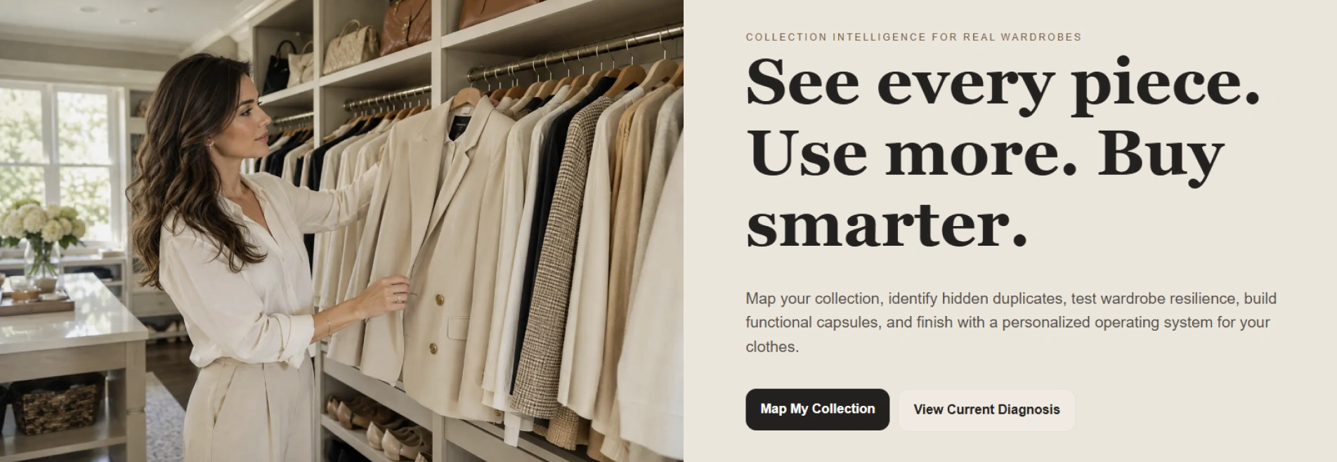Opening screen of the fashion collection and inventory organizer