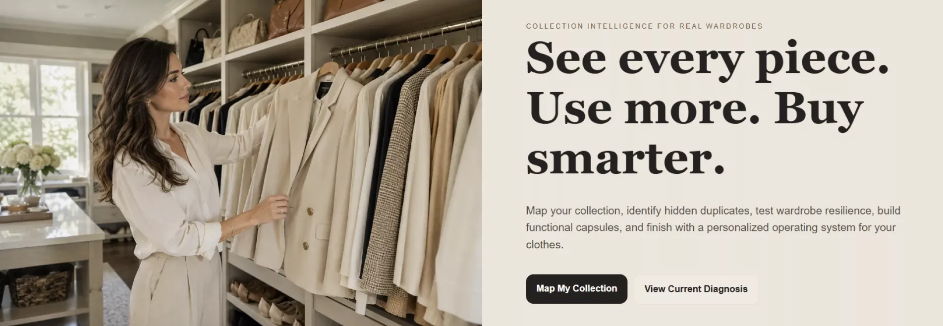 Opening screen of the fashion collection and inventory organizer