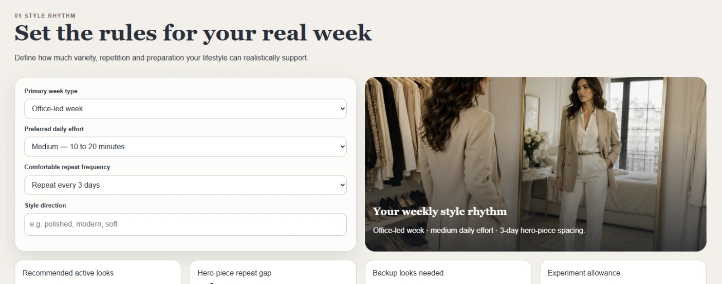 The style rhythm step where the week's variety, effort and repetition are set