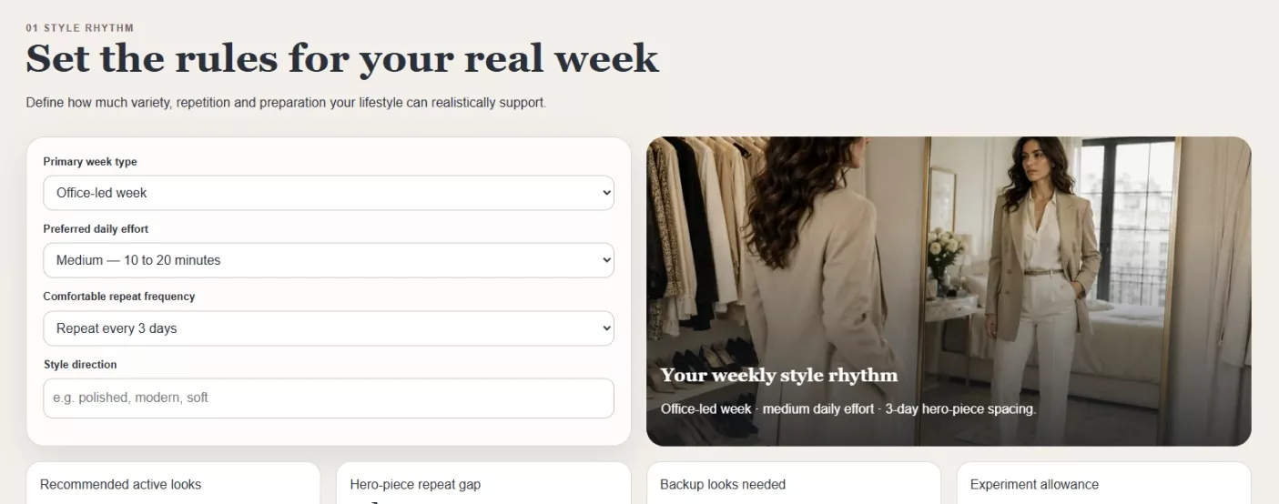 The style rhythm step where the week's variety, effort and repetition are set