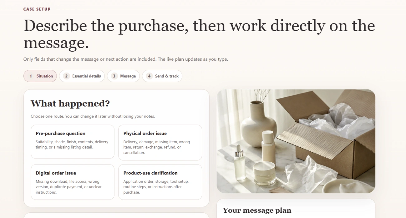 The case setup screen with four routes and a live message plan