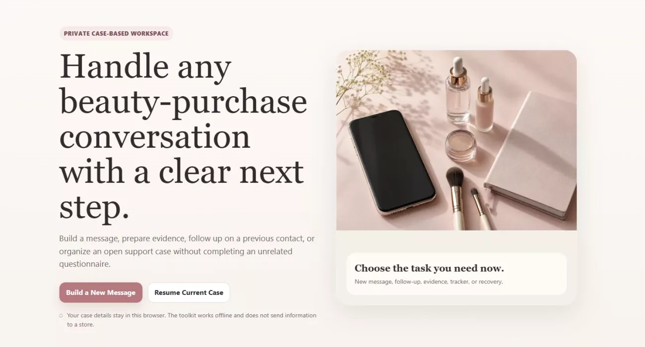 Opening screen of the beauty client communication toolkit
