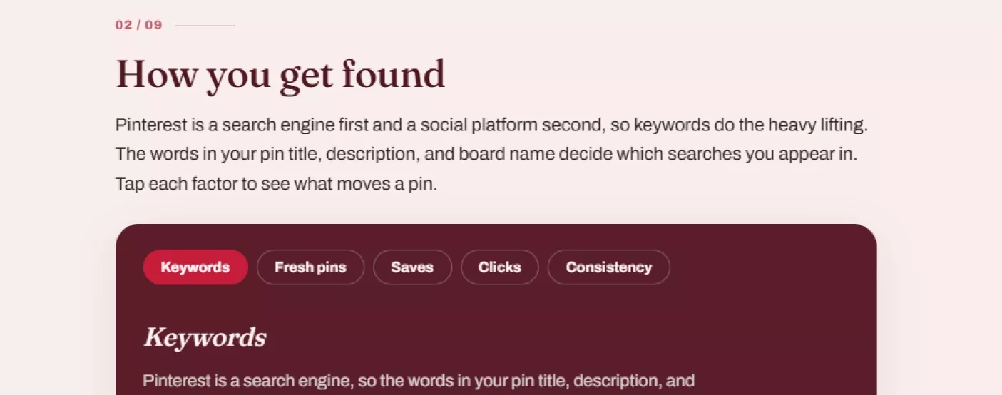 The section explaining the five factors that decide whether a pin is found