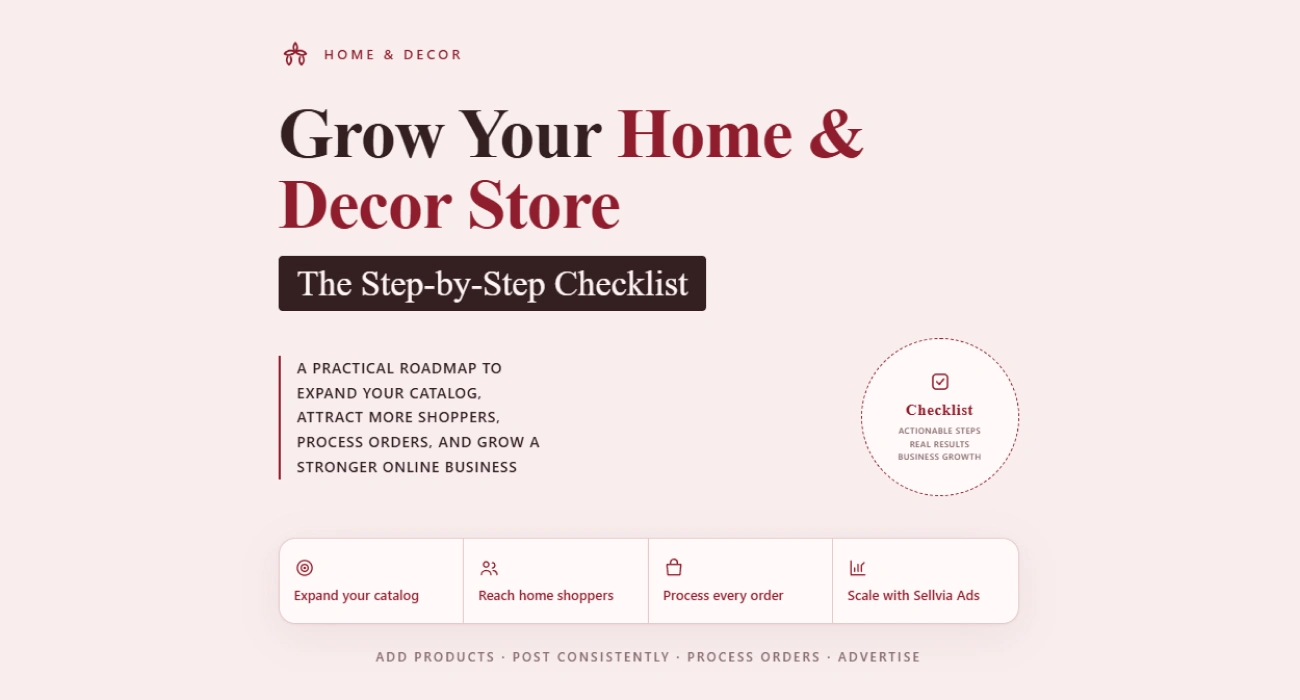 Opening screen of the home and decor store growth checklist