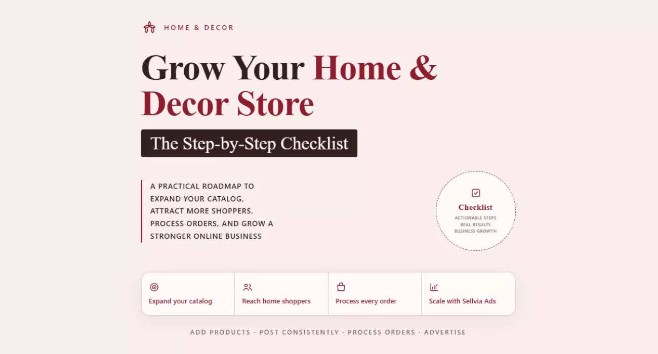 Opening screen of the home and decor store growth checklist