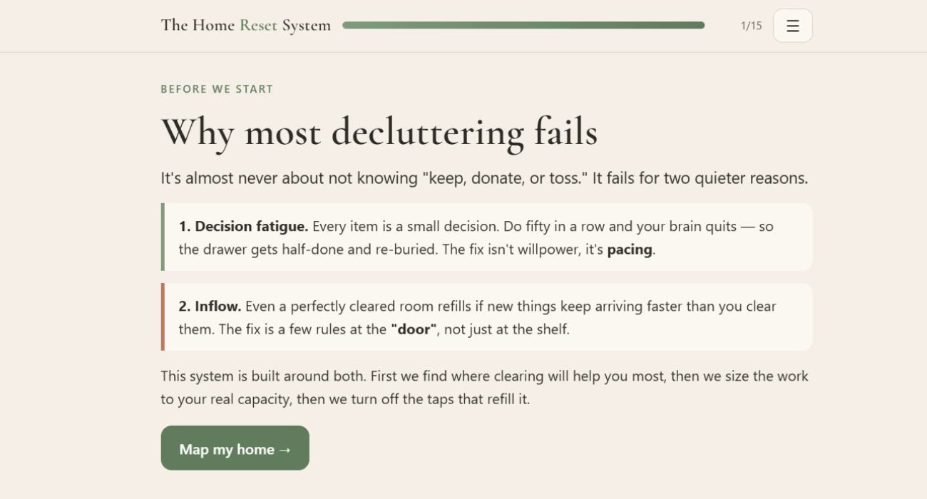 The section explaining the two reasons decluttering usually fails