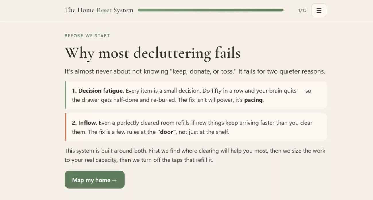 The section explaining the two reasons decluttering usually fails