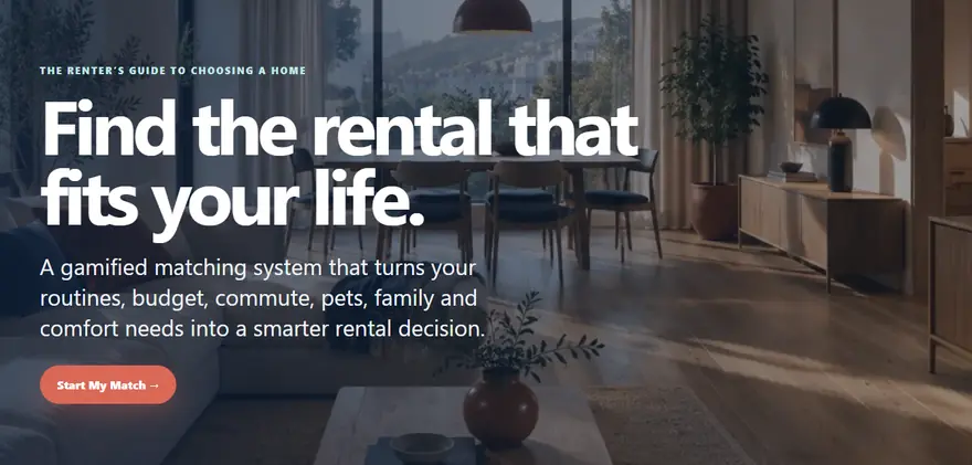 Rent Match Engine home screen