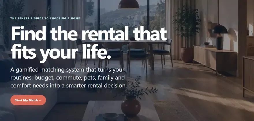 Rent Match Engine home screen