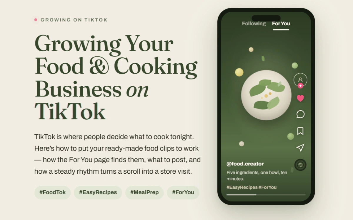 Opening screen of the food and cooking TikTok guide