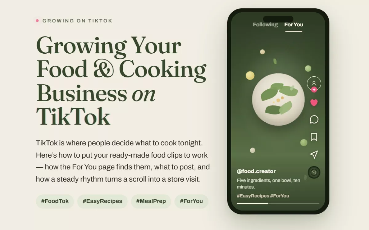 Opening screen of the food and cooking TikTok guide