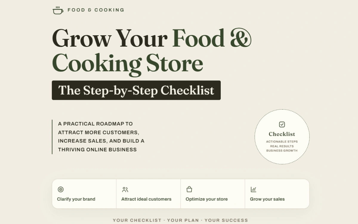 Opening screen of the food and cooking store growth checklist