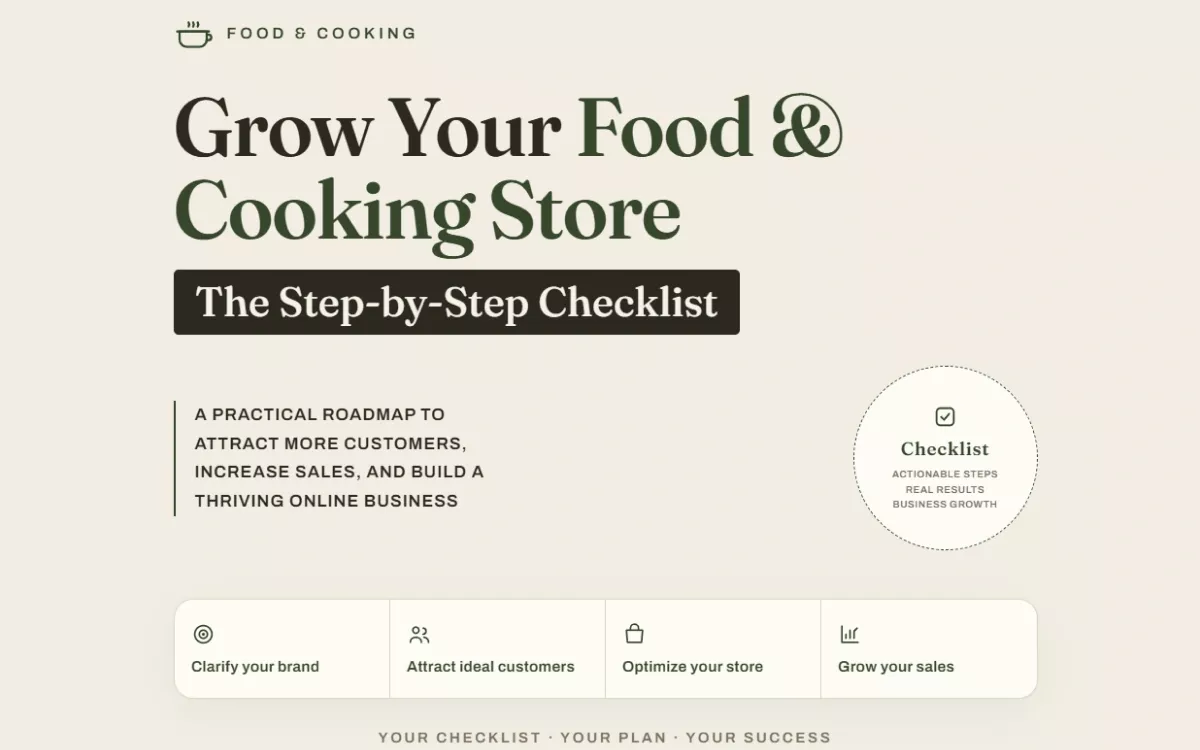 Opening screen of the food and cooking store growth checklist
