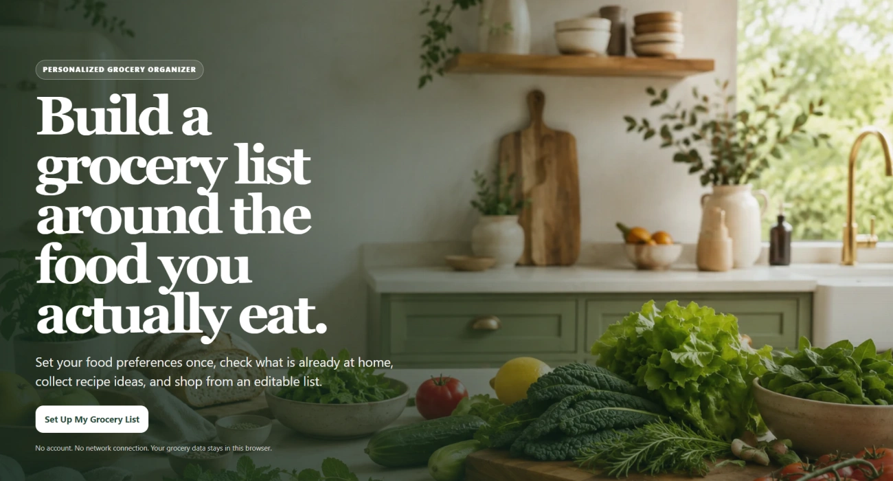 Opening screen of the smart grocery shopping organizer