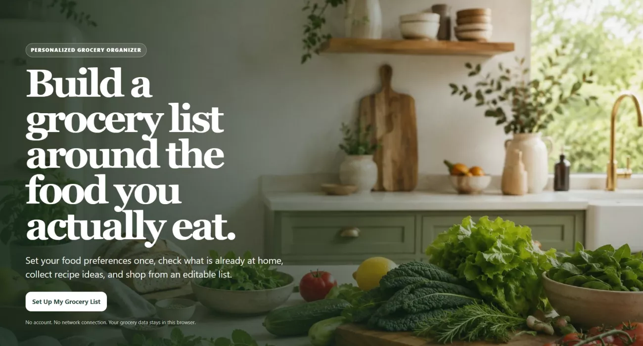 Opening screen of the smart grocery shopping organizer