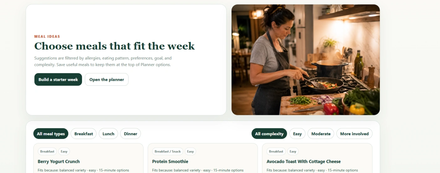 The setup screen where weekly meal targets and household direction are defined
