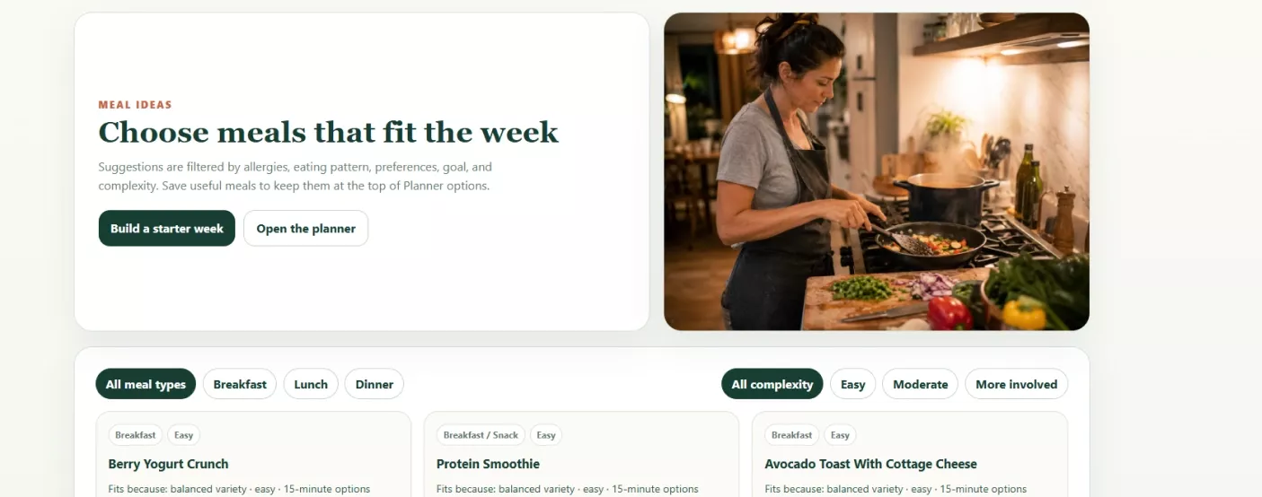 The setup screen where weekly meal targets and household direction are defined