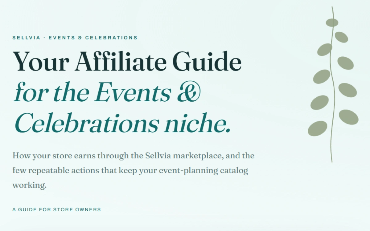 Opening screen of the affiliate playbook for the events and celebrations niche