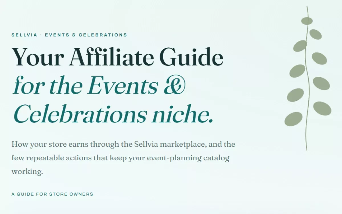 Opening screen of the affiliate playbook for the events and celebrations niche