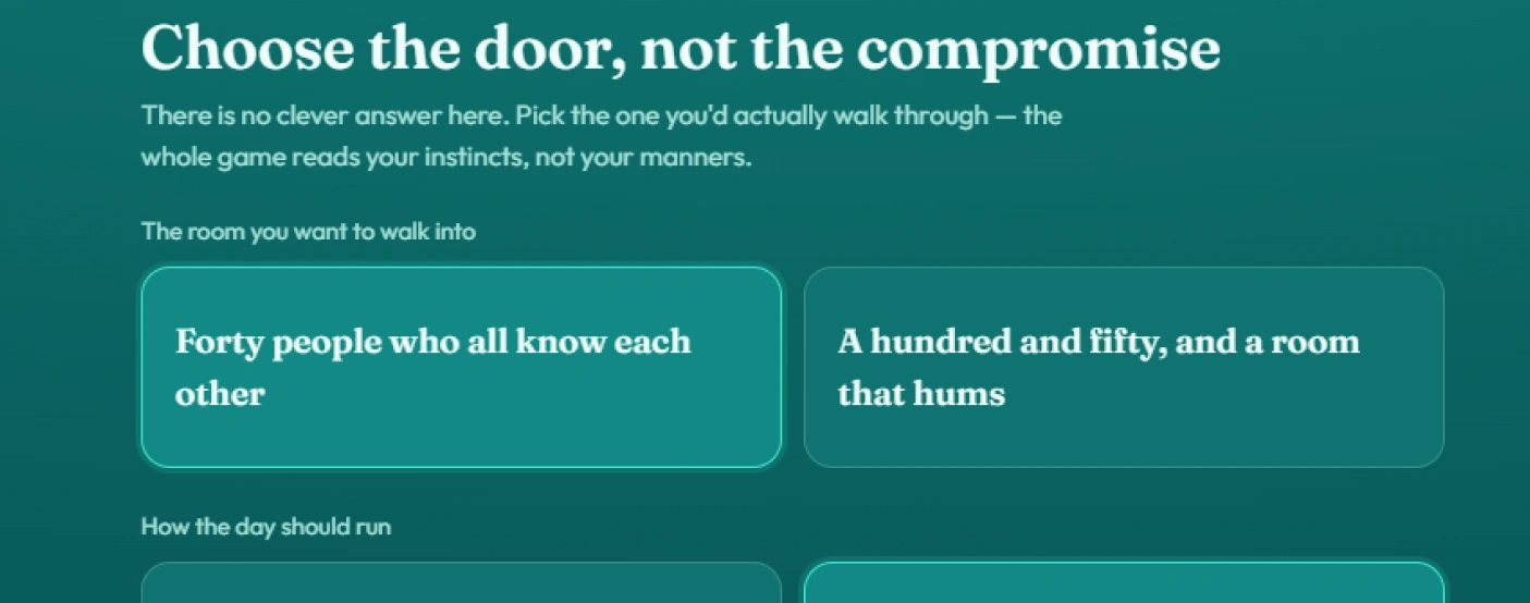 A round asking the player to choose between two versions of the room they want