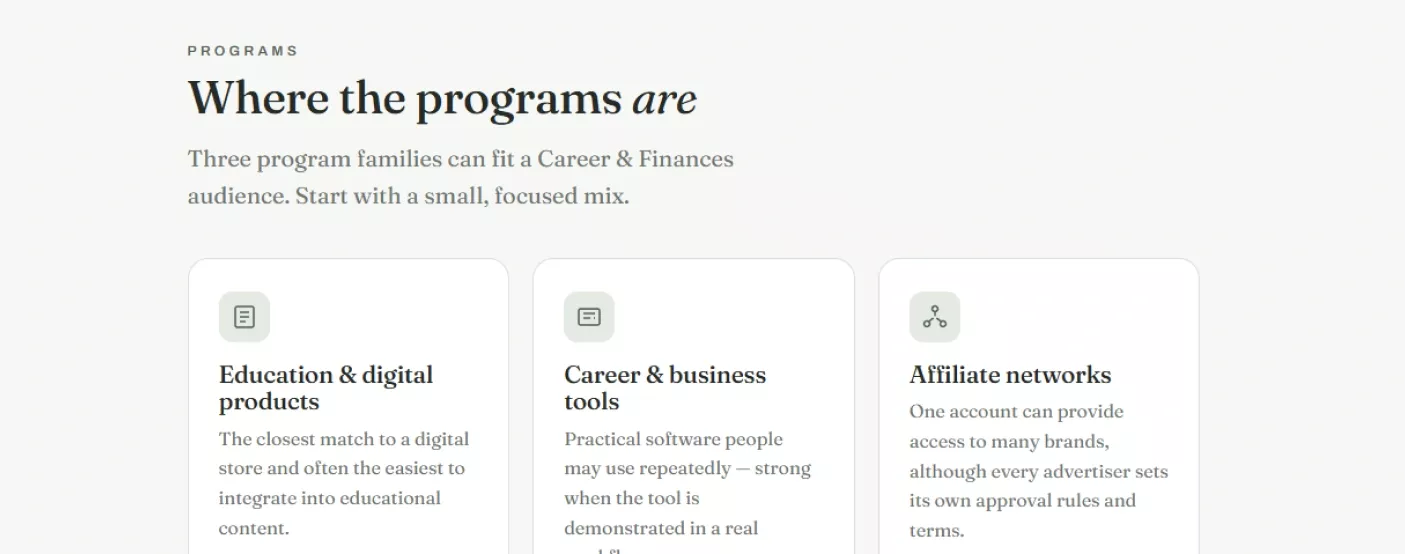 The three families of affiliate programs that suit a career and finances audience