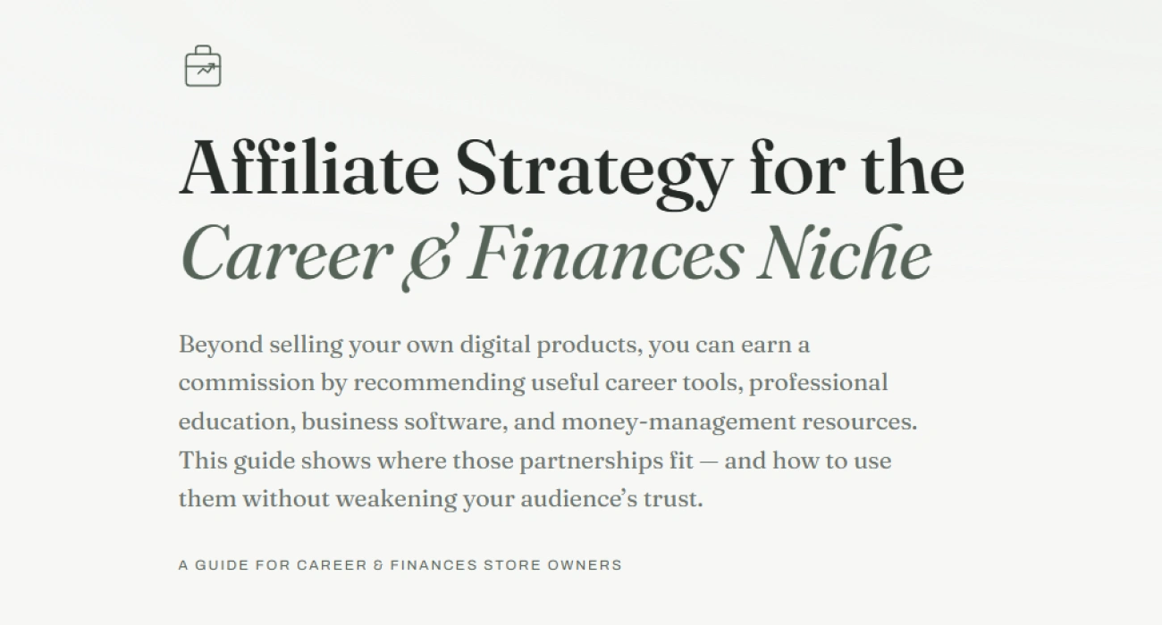 Opening screen of the affiliate strategy guide for the career and finances niche