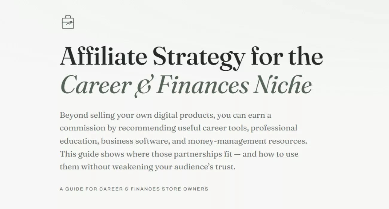 Opening screen of the affiliate strategy guide for the career and finances niche