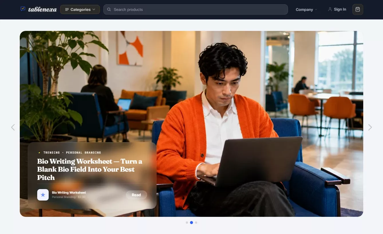 Homepage of the marketing and sales store design