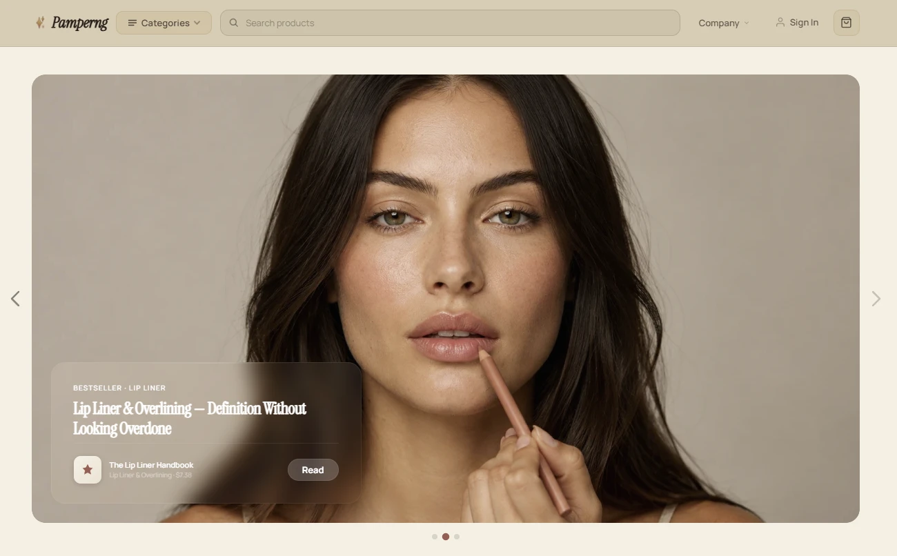 Homepage of the glow and beauty rituals store design