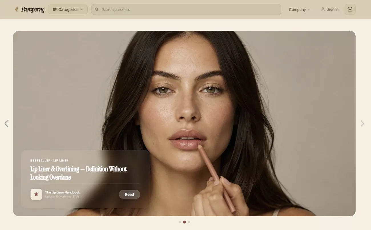 Homepage of the glow and beauty rituals store design