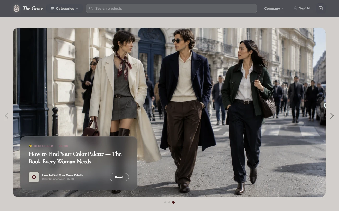 Homepage of the personal style and trends store design