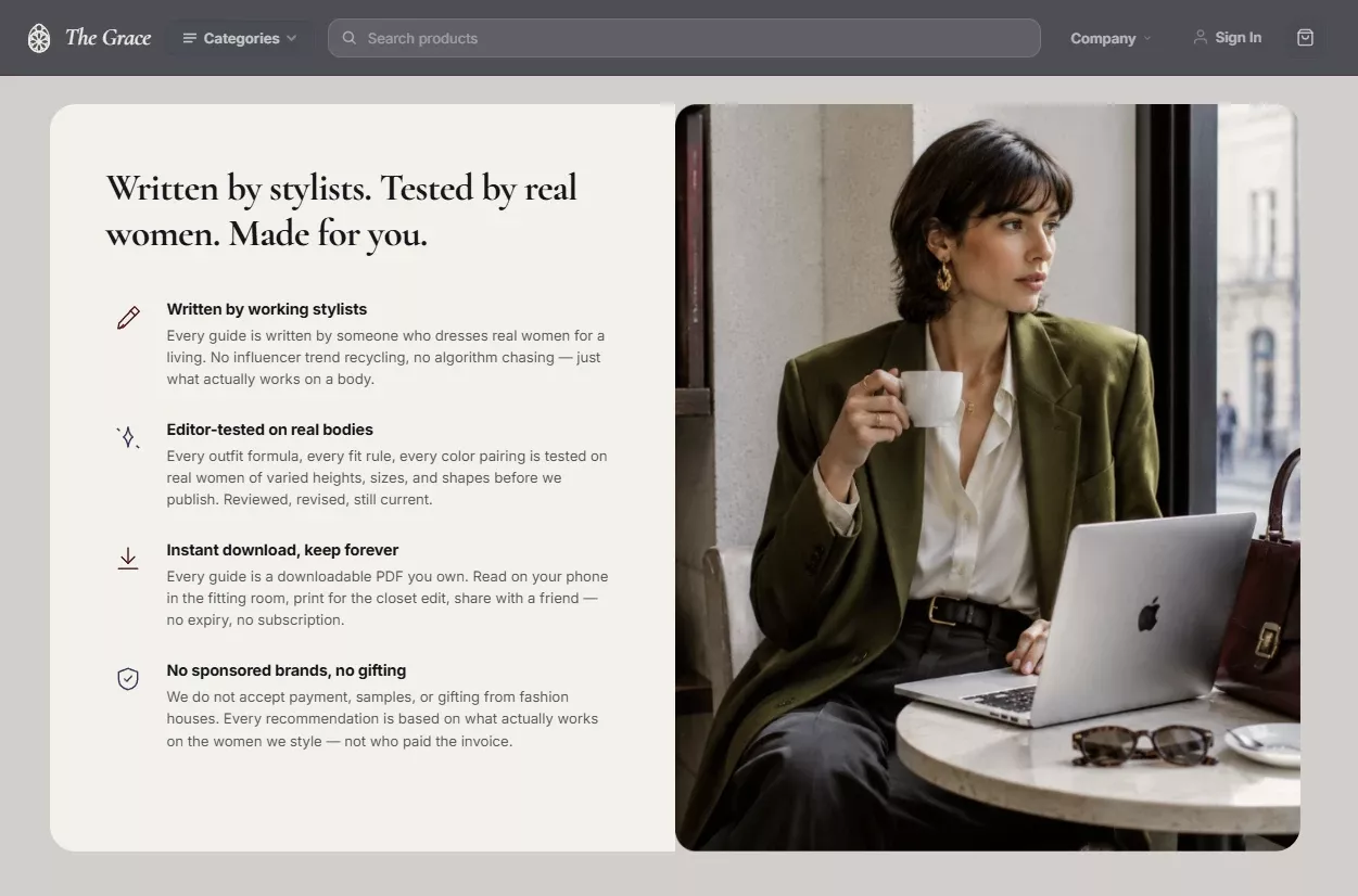 Trust pillars section of the personal style and trends store design