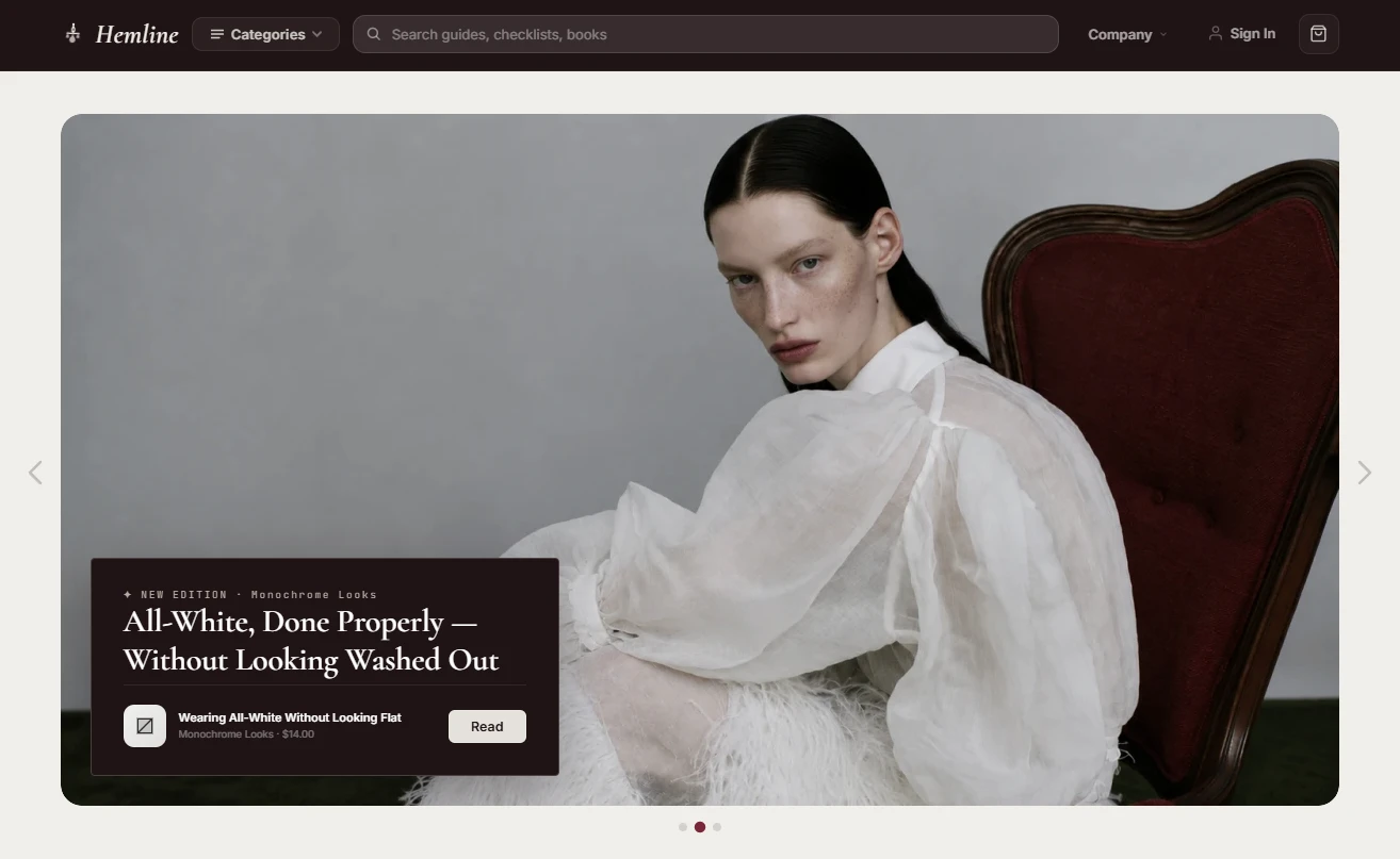 Homepage of the fashion and elegance store design