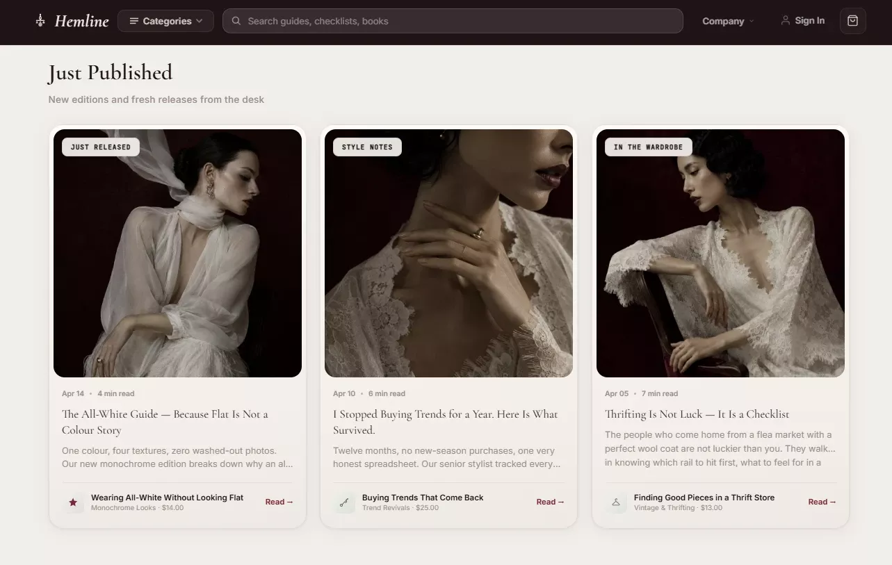 Just Published section of the fashion and elegance store design